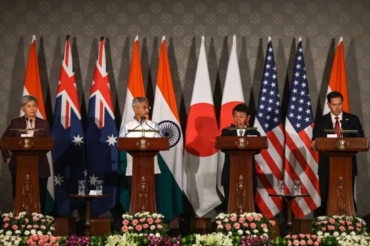 Los ministros de Exteriores de Australia, India, Jap&oacute;n y EE.UU. en una rueda de prensa en Nueva Delhi este martes.