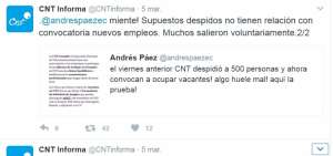 CNT desmiente despido masivo de empleados