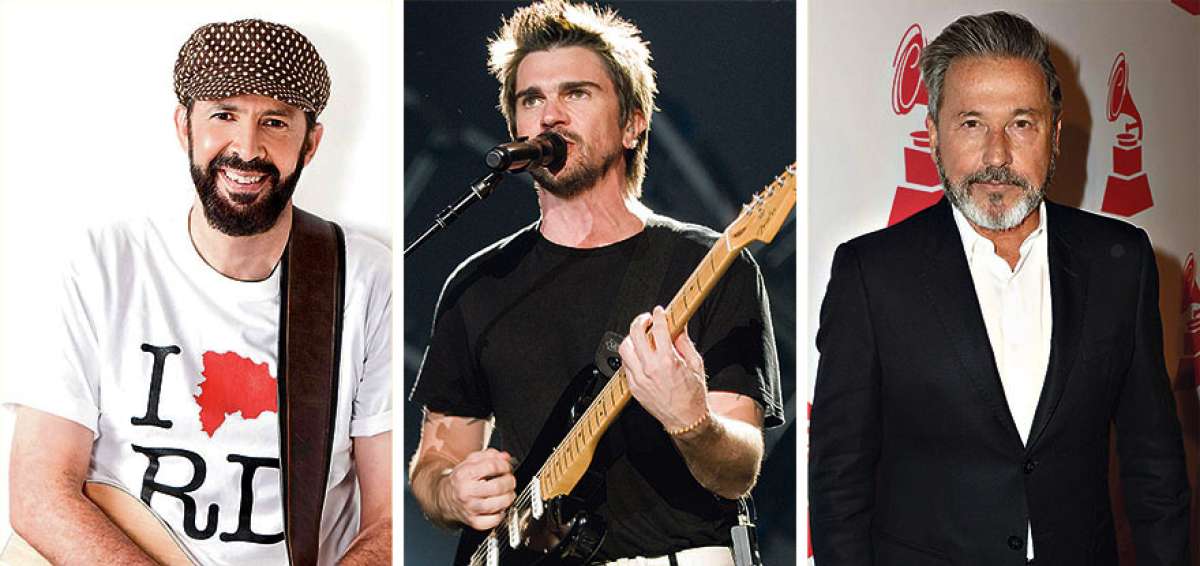 Desde la izquierda: Juan Luis Guerra (Rep Dominicana); Juanes (Colombia), y Ricardo Montaner (Venezuela) forman parte de los 32 artistas del show. 