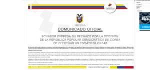 Ecuador rechaza pruebas nucleares de Corea del Norte