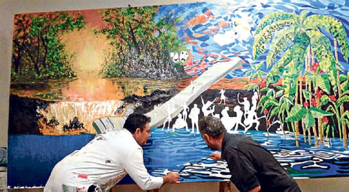 El mural, llamado Tiempo de Cosecha, es obra de los artistas Agust&iacute;n Pati&ntilde;o y R&oacute;mulo Santana. Foto: Kimberly Ch&eacute;vez / Uleam