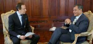 El presidente saliente, Rafael Correa, fue entrevistado por Jorge Gestoso para la cadena Telesur.