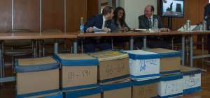 De derecha a izquierda, los fiscales Carlos Baca, Diana Salazar y Pedro Espinosa, durante la audiencia del mi&eacute;rcoles pasado en la investigaci&oacute;n de asociaci&oacute;n il&iacute;cita. 