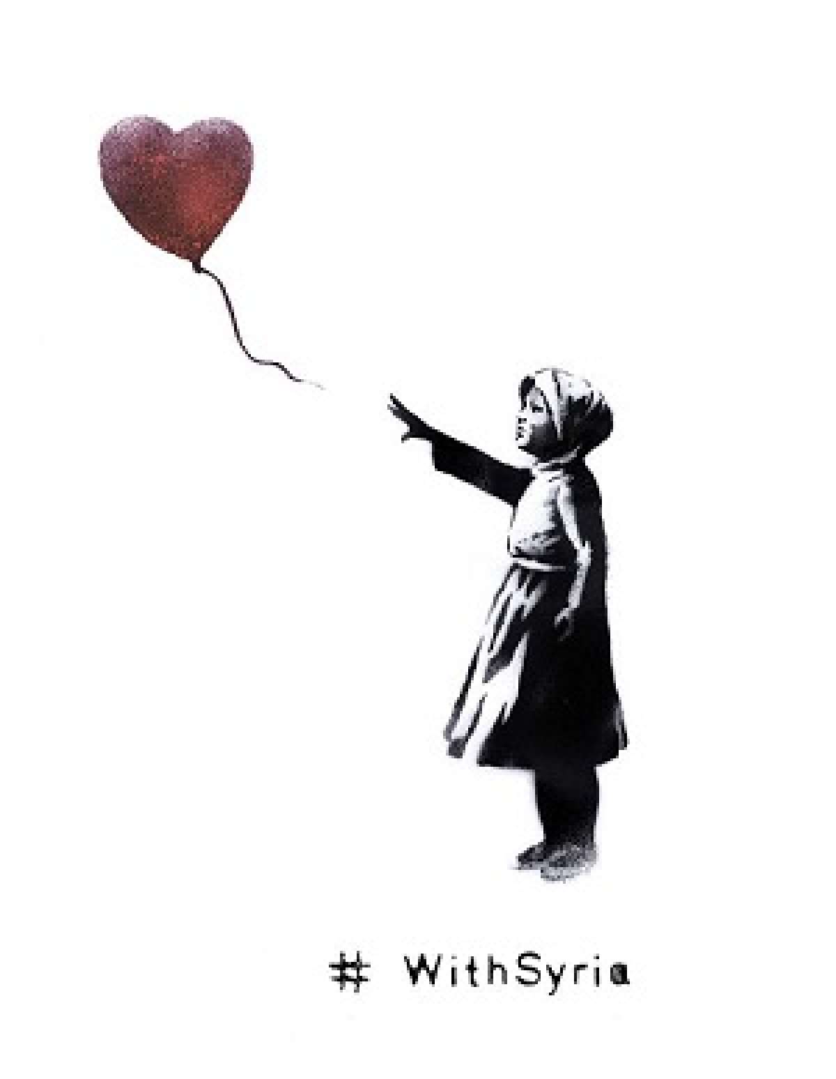 Bansky crea una versi&oacute;n de "Ni&ntilde;a con el globo" a favor de la paz en Siria