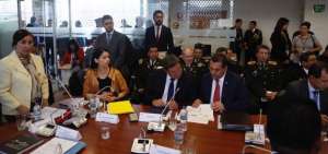Los ministros del &aacute;rea de seguridad durante su comparecencia en la Comisi&oacute;n de Relaciones Internacionales.
