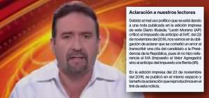 En su portal web Diario El Comercio public&oacute; la rectificaci&oacute;n.   