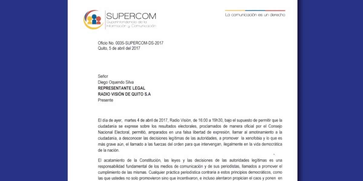 Supercom llama la atenci&oacute;n a Radio Visi&oacute;n por incentivar al caos