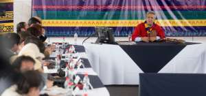 El presidente de Ecuador, Len&iacute;n Moreno, durante un conversatorio con la prensa extranjera en Cochasqu&iacute; (Pichincha). 