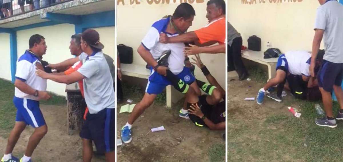 Esta imagen secuencial muestra la agresi&oacute;n de Jos&eacute; Pincay a un &aacute;rbitro durante un partido del campeonato nacional sub-14.   