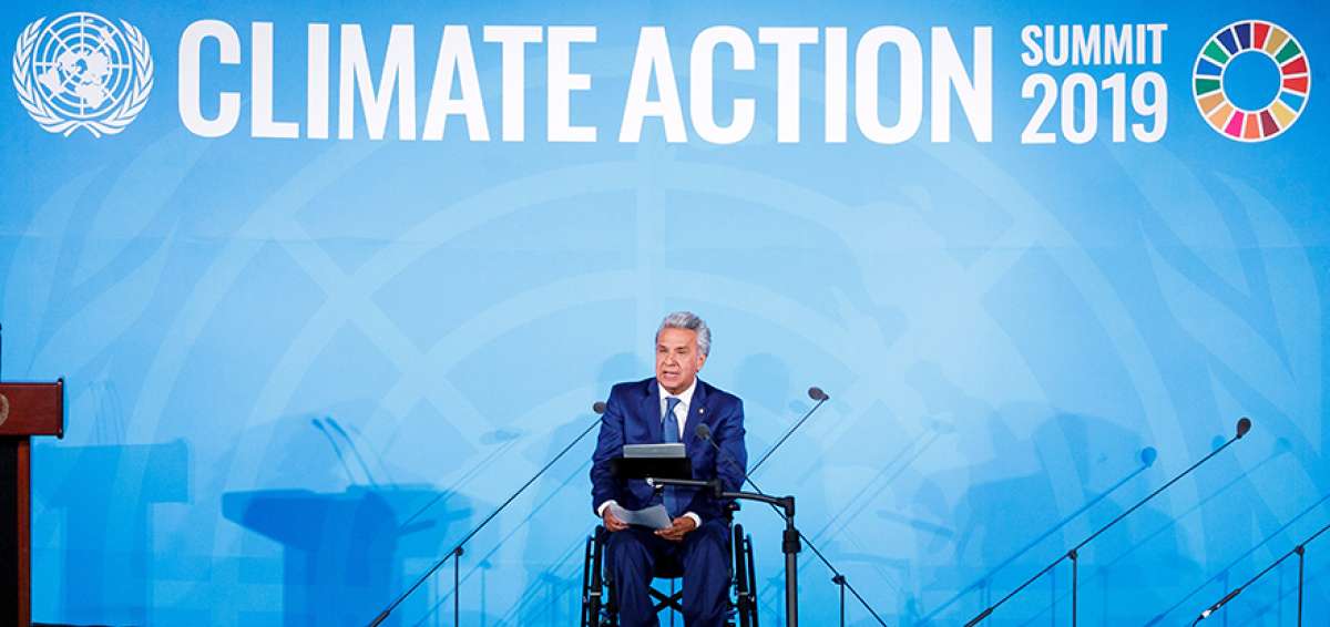 El presidente de la Rep&uacute;blica, Len&iacute;n Moreno, durante su intervenci&oacute;n en la ONU.