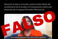 La Fiscalía señaló que el video de la Verónica Sarauz, viuda de Fernando Villavicencio contiene información falsa.