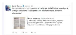 Moreno acepta "con mucho agrado" la invitaci&oacute;n al Di&aacute;logo Presidencial de la Red de Maestros