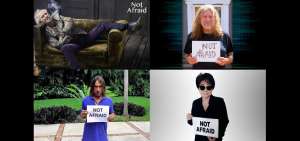 Keith Richards, Robert Plant, Iggy Pop y Yoko Ono son algunos de los que se han retratado con el cartel para recaudar dinero para los refugiados.