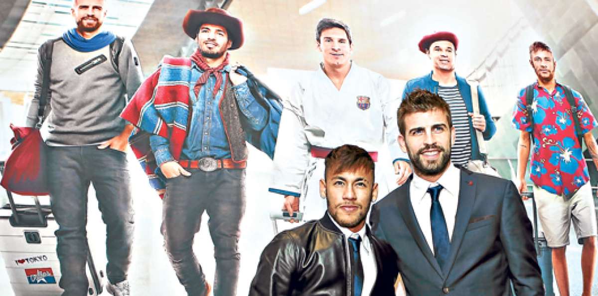 Piqu&eacute; y Neymar en una campa&ntilde;a de Qatar Airways, que paga $ 38 millones anuales al Barca por auspicio. Foto: AFP