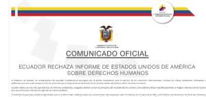 Ecuador rechaza informe de Estados Unidos sobre Derechos Humanos