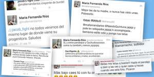 Captura de pantalla de los comentarios emitidos por Mar&iacute;a Fernanda R&iacute;os desde su cuenta de twitter. 