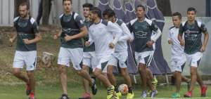 Los jugadores de Liga de Quito durante un entrenamiento del equipo en el complejo de Pomasqui. 