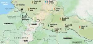 Mapa del l&iacute;mite fronterizo entre Ecuador y Colombia.