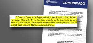 Registro Civil desmiente declaraciones de la fiscal Thania Moreno