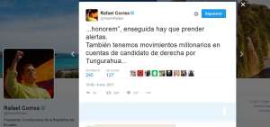 Correa revela que se hallaron "movimientos millonarios" de candidato de derecha a la Asamblea