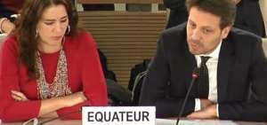 El canciller Guillaume Long durante su exposici&oacute;n en la 34&ordf; reuni&oacute;n del Consejo de Derechos Humanos de las Naciones Unidas. 