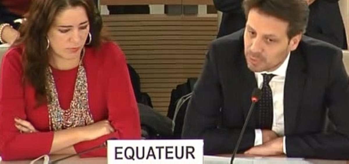El canciller Guillaume Long durante su exposici&oacute;n en la 34&ordf; reuni&oacute;n del Consejo de Derechos Humanos de las Naciones Unidas. 