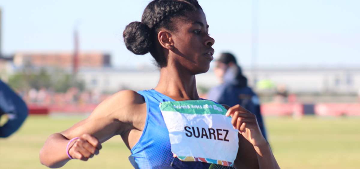 La velocista nacional, Gabriela Su&aacute;rez, ayer, luego de participar en la prueba de los 100 metros planos, donde alcanz&oacute; la presea de bronce.