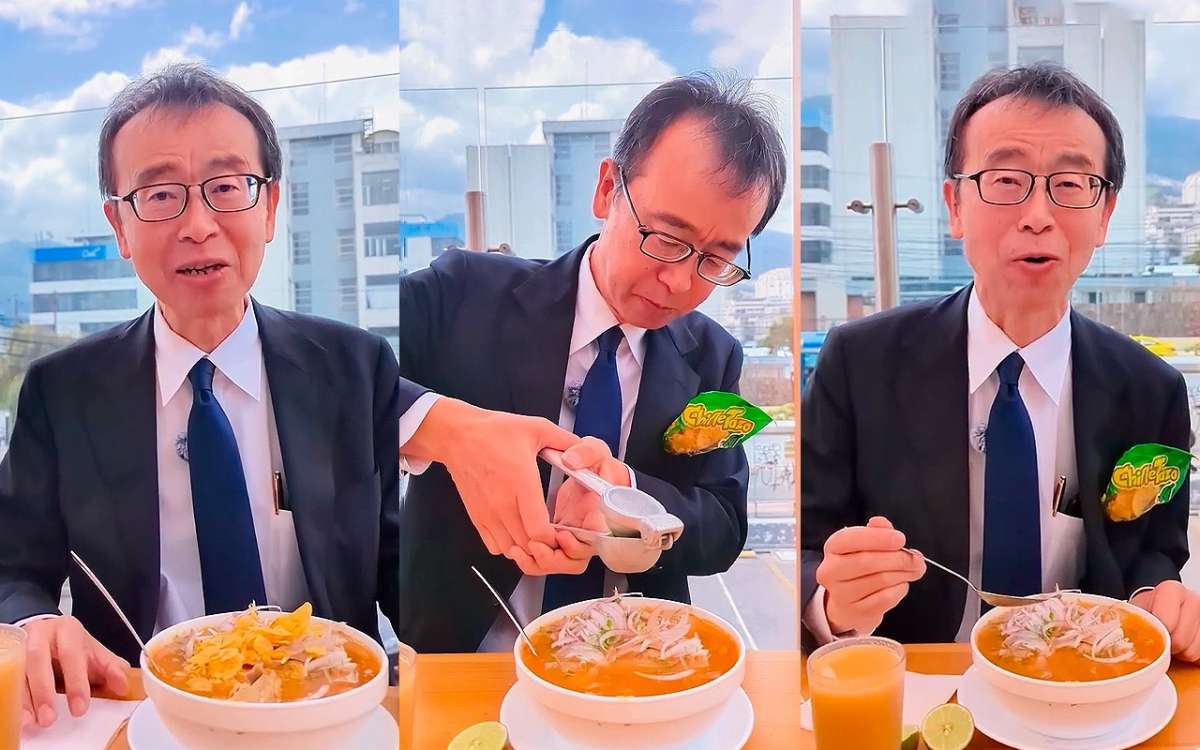 Horinchi, embajador de Jap&oacute;n en Ecuador, prob&oacute;, por primera vez, el encebollado. 