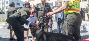 Uno de los gu&iacute;as recibi&oacute; a su can, durante la ceremonia de retiro de los perros polic&iacute;as.