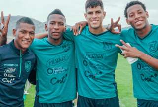 (De izq. a der.) Carlos Gruezo, Pervis Estupiñán, Piero Hincapié y Gonzalo Plata en el entrenamiento de la Tri en España. 