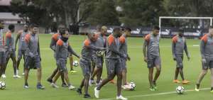Los jugadores de Liga de Quito durante un entrenamiento en el complejo de Pomasqui, previo a su primer partido de la Copa Libertadores de Am&eacute;rica.