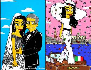 Artista recre&oacute; boda de George Clooney al estilo Simpson 