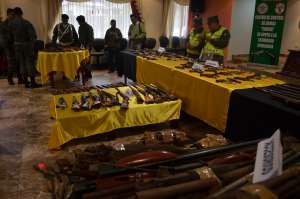Entre las armas entregadas constan: 2 carabinas, 33 cartucheras, 59 escopetas, 8 pistolas, 61 rev&oacute;lveres y 2 subametralladoras (165 unidades),  2347 municiones de varios calibres y 171 accesorios para armas de diverso tipo.