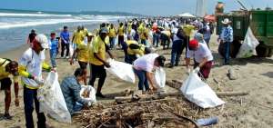 M&aacute;s de 300 personas, entre voluntarios y de instituciones p&uacute;blicas, limpiaron la playa. 