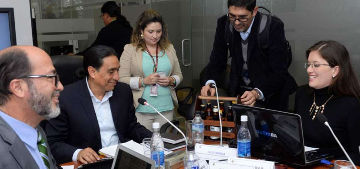 Julio Espinosa (pie), presidente de la Asociaci&oacute;n de Cerveceros Artesanales, durante la comparecencia.