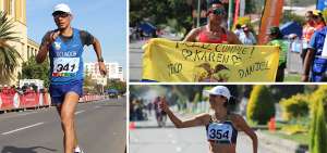 El andar&iacute;n &ldquo;tricolor&rdquo; Andr&eacute;s Chocho domin&oacute; la mayor parte de la competencia de los 50 km marcha, ayer en los Juegos Suramericanos de Cochabamba. Foto de arriba: Daniel Pintado, de 22 a&ntilde;os, escribi&oacute; en una bandera de Ecuador los nombres de su esposa (por su cumplea&ntilde;os) y de sus hijos, Nicol&aacute;s y Daniel. Finalmente, la ecuatoriana Maritza Guam&aacute;n, tras cruzar la meta de la prueba de los 20 kil&oacute;metros marcha, saluda a parte de su equipo de trabajo.