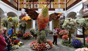 El atractivo principal de la exposici&oacute;n es un colibr&iacute; gigante elaborado con cientos de rosas rojas, blancas, rosadas, amarillas y lilas. La gente disfruta con los colores y los aromas. FOTO: ROBERTO CHAVEZ