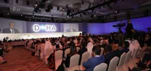 El presidente Len&iacute;n Moreno en la sesi&oacute;n inaugural del Foro de Doha.
