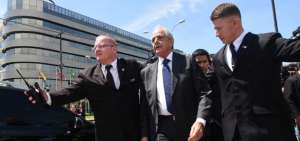 El presidente de River Plate, Rodolfo D&rsquo;Onofrio, a su llegada a las instalaciones de la Conmebol en Asunci&oacute;n.