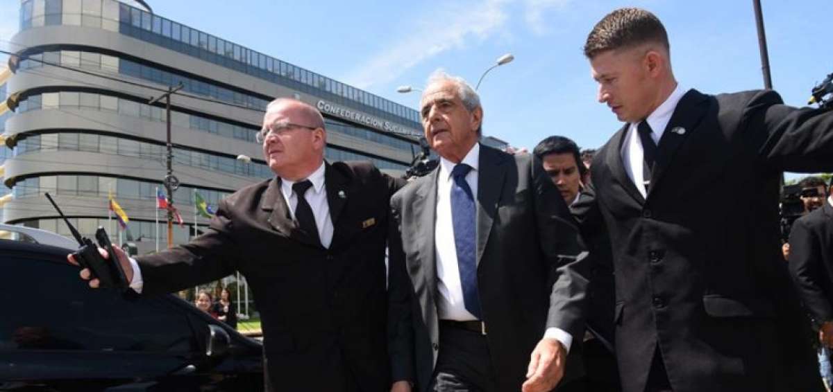 El presidente de River Plate, Rodolfo D&rsquo;Onofrio, a su llegada a las instalaciones de la Conmebol en Asunci&oacute;n.