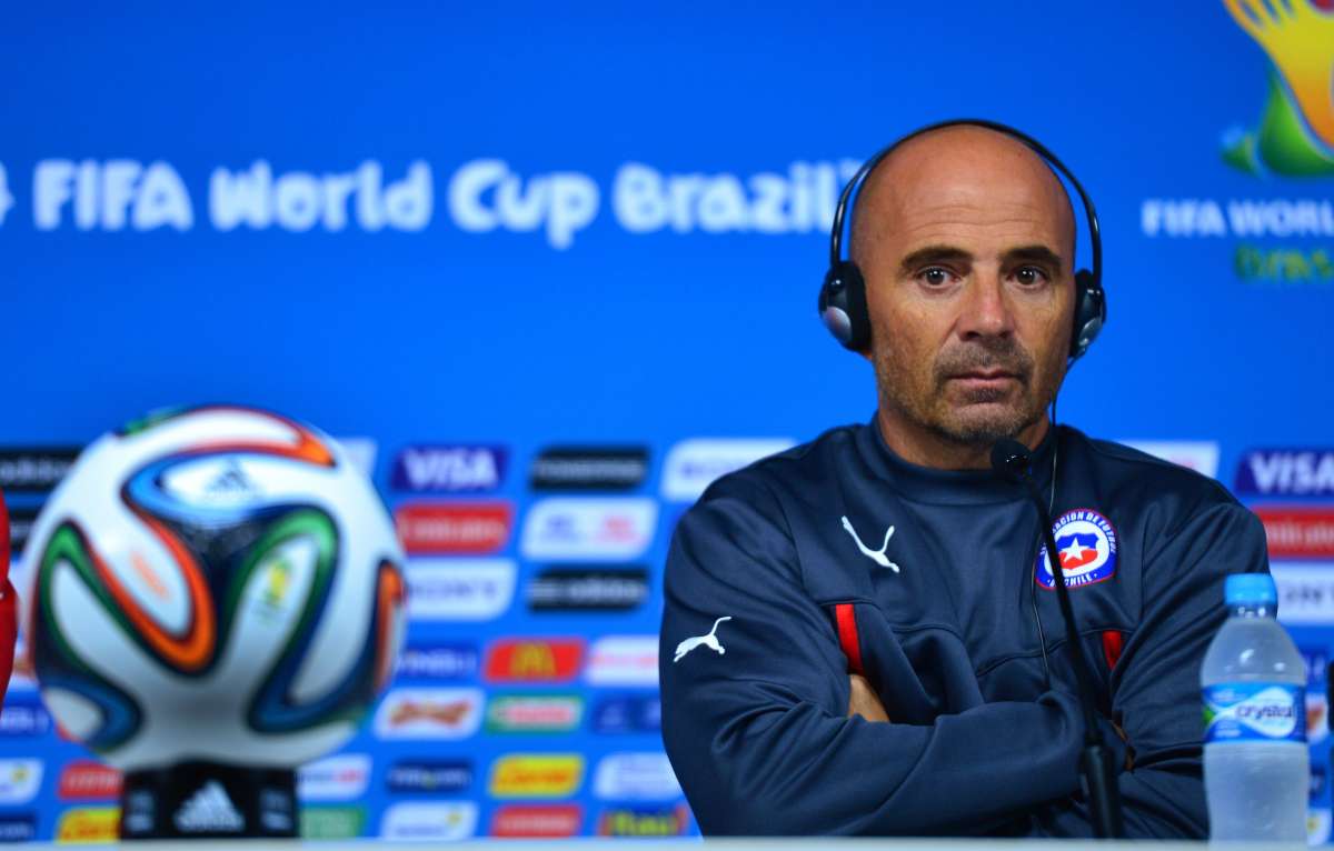 Jorge Sampaoli durante la rueda de prensa que dio hoy en el Arena Corinthians. Foto: AFP