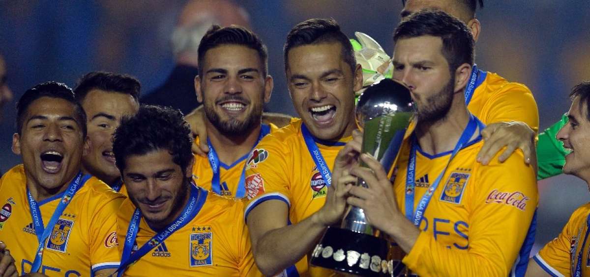 Los jugadores de Tigres festejan la nueva corona que alcanzaron el &uacute;ltimo domingo en el encuentro final desarrollado en el estadio Universitario de Nuevo Le&oacute;n.