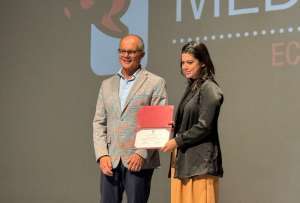 Grace Cordero, gerente general (e) durante la ceremonia.