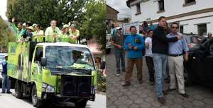 Los candidatos a la Alcald&iacute;a de Quito, Augusto Barrera (i) y Mauricio Rodas (d) durante sus recorridos. Fotos: Miguel Jim&eacute;nez y John Guevara / El Tel&eacute;grafo