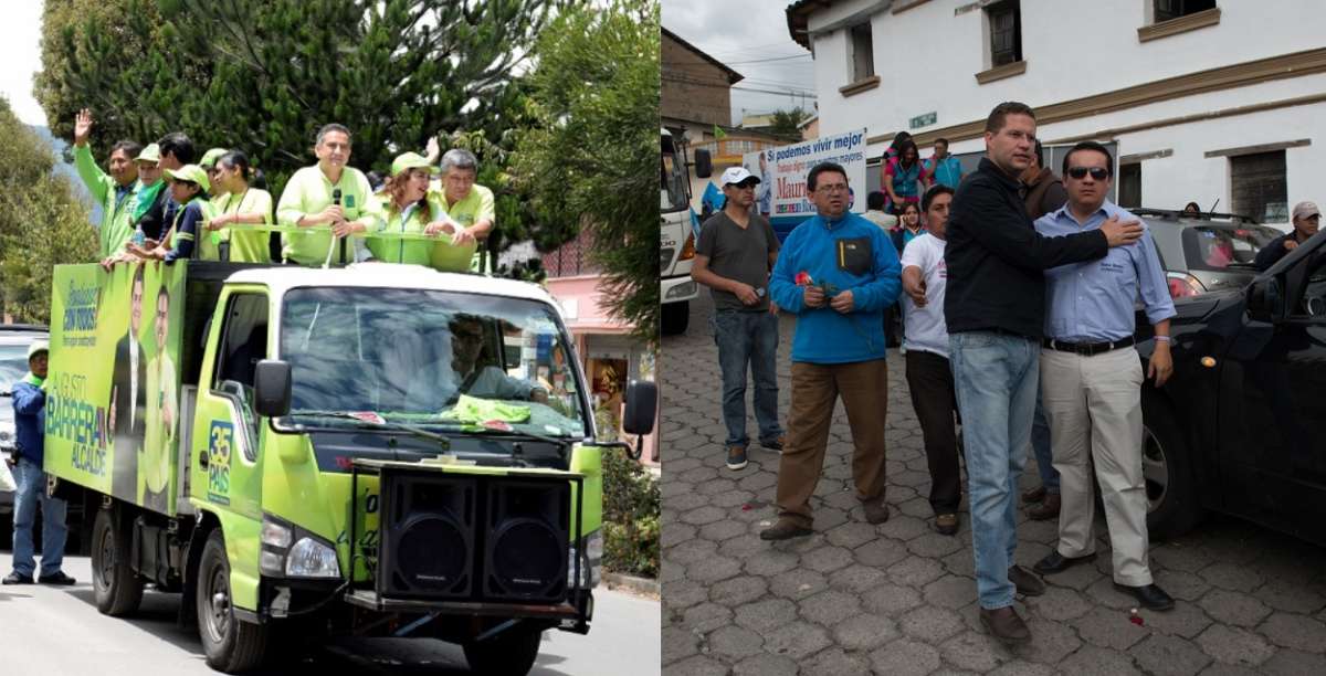 Los candidatos a la Alcald&iacute;a de Quito, Augusto Barrera (i) y Mauricio Rodas (d) durante sus recorridos. Fotos: Miguel Jim&eacute;nez y John Guevara / El Tel&eacute;grafo