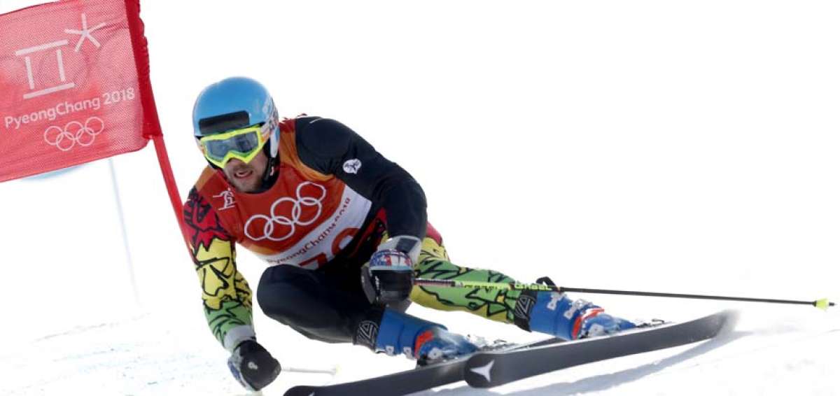 Simon Breitfuss, en acci&oacute;n durante la prueba del eslalon gigante._El boliviano se ubic&oacute; en el puesto 32&deg; la semana pasada en los Juegos Ol&iacute;mpicos de Invierno de Pyeongchang. 