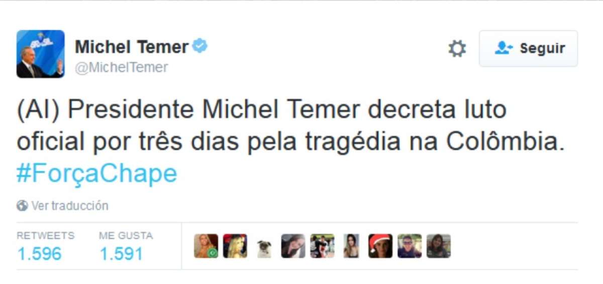 Tres d&iacute;as de luto en Brasil por tragedia a&eacute;rea que diezm&oacute; al Chapecoense