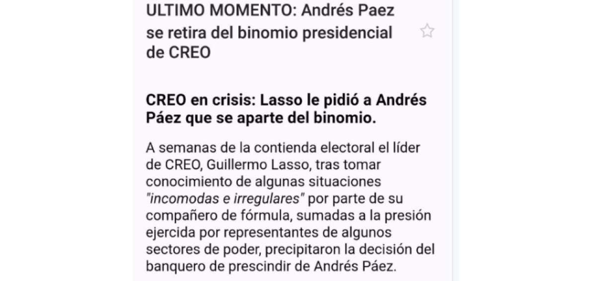 Presuntos 'hackers' publican supuesto pedido de Lasso a P&aacute;ez de que abandone el binomio
