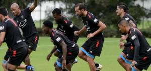 Los jugadores de Liga de Quito durante un entrenamiento del plantel en el complejo del club en el sector de Pomasqui, previo al encuentro ante Emelec.