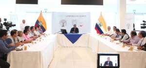 El presidente Len&iacute;n Moreno durante declaraciones a la prensa desde Napo.